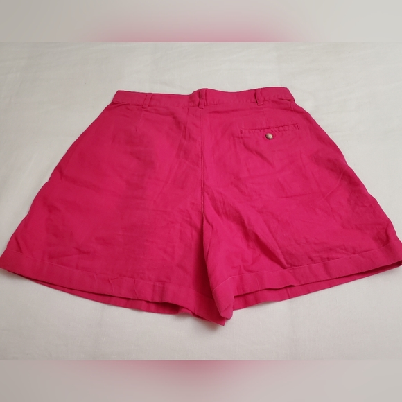 Vintage 90's Bright Neon Pink Linen Blend Shorts Size 12 Summer Classic Boho - Picture 3 of 11